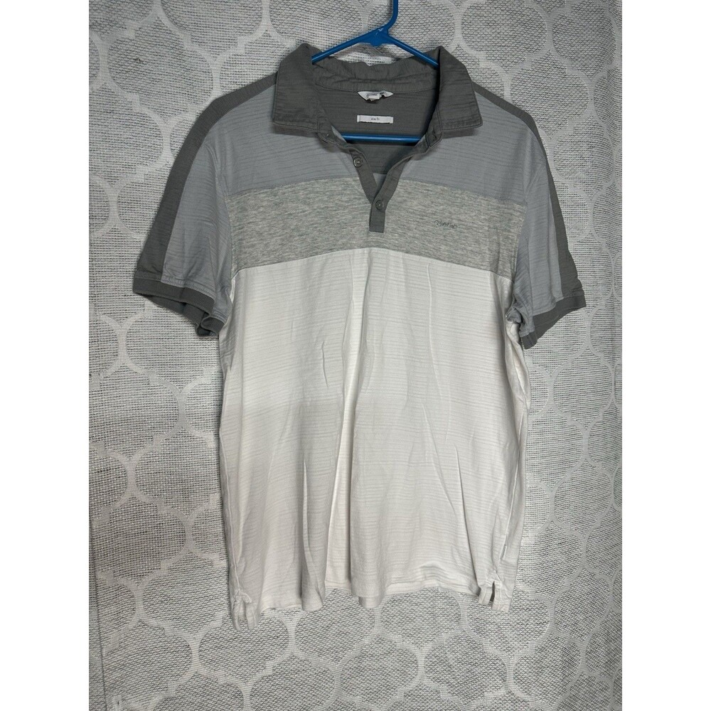 Calvin Klein Mens Colorblock Polo Shirt Gray L Slim Fit Short Sleeve